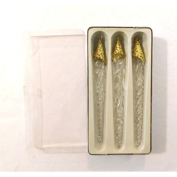 Set of 3 Vintage Icicle Ornaments Gold Metal Top Christmas Holiday Tree 6 Inch - Picture 1 of 5